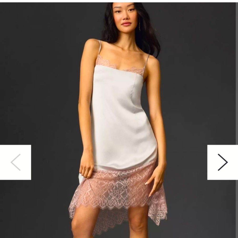 Anthropologie Lace-Trimmed Asymmetrical Midi Slip Dress Size 14, New